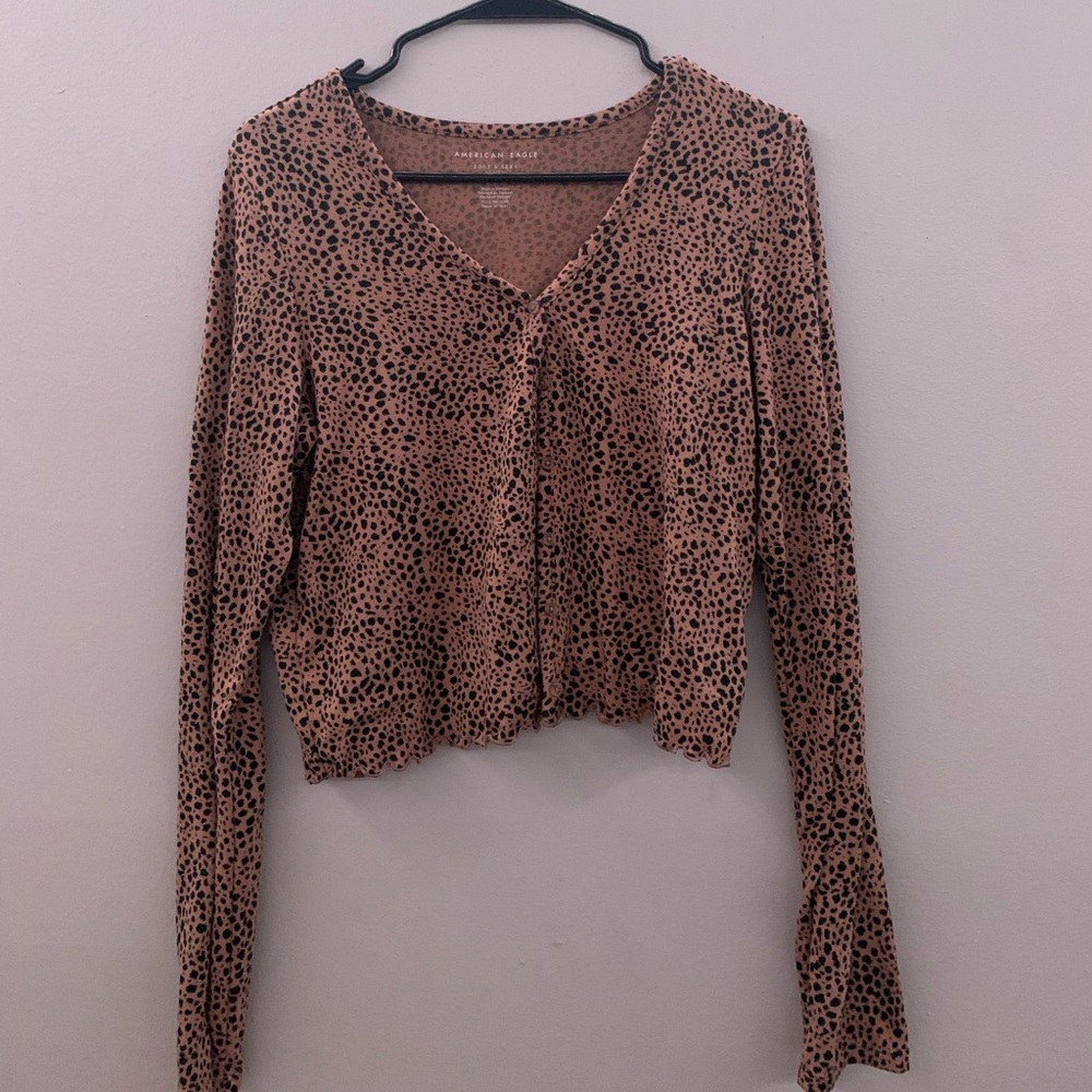 American Eagle Soft & Sexy Plush Button Up Cheetah Animal Print Cardigan Medium